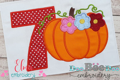 Thanksgiving Pumpkin Number 7 Seven 7th Birthday - Applique