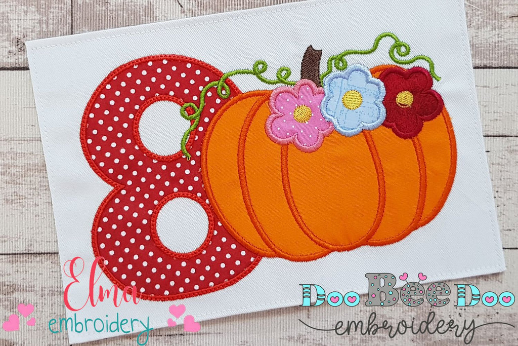 Thanksgiving Pumpkin Number 8 Eight 8th Birthday - Applique