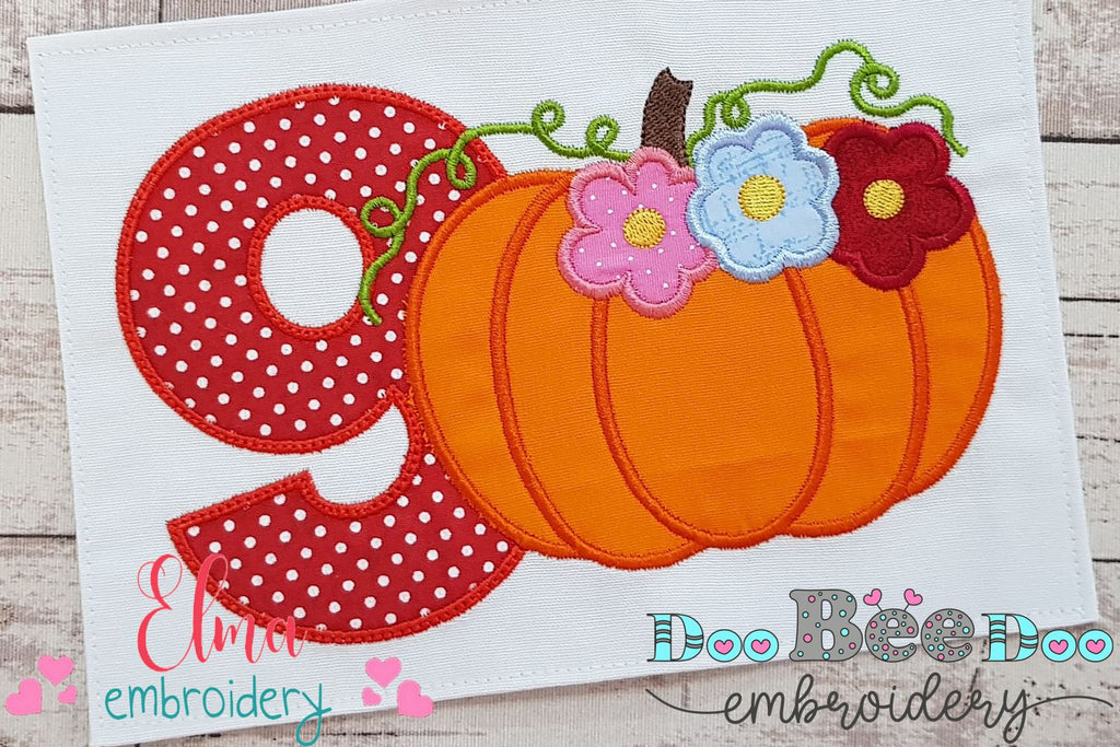 Thanksgiving Pumpkin Number 9 Nine 9th Birthday - Applique