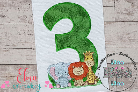 Safari Number Three 3rd Birthday - Applique