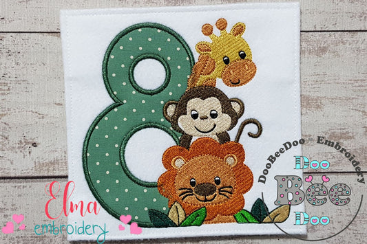 Safari Friends Number Eight 8th Birthday - Applique