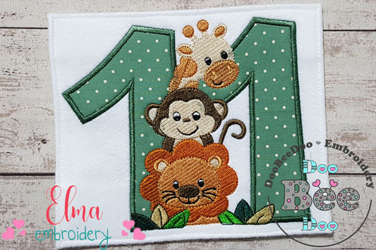 Safari Friends Number Eleven 11th Birthday - Applique