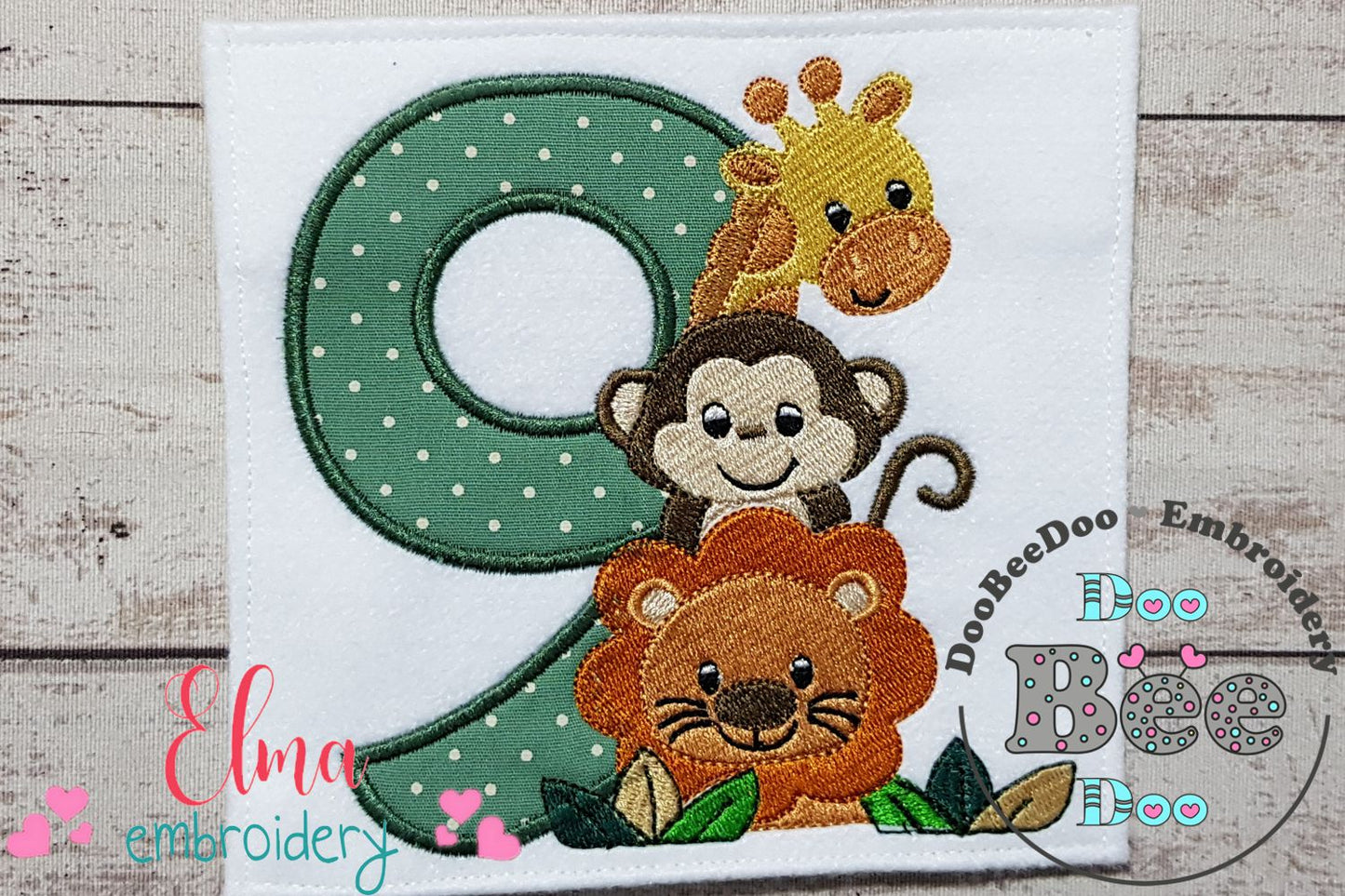 Safari Friends Number Nine 9th Birthday - Applique