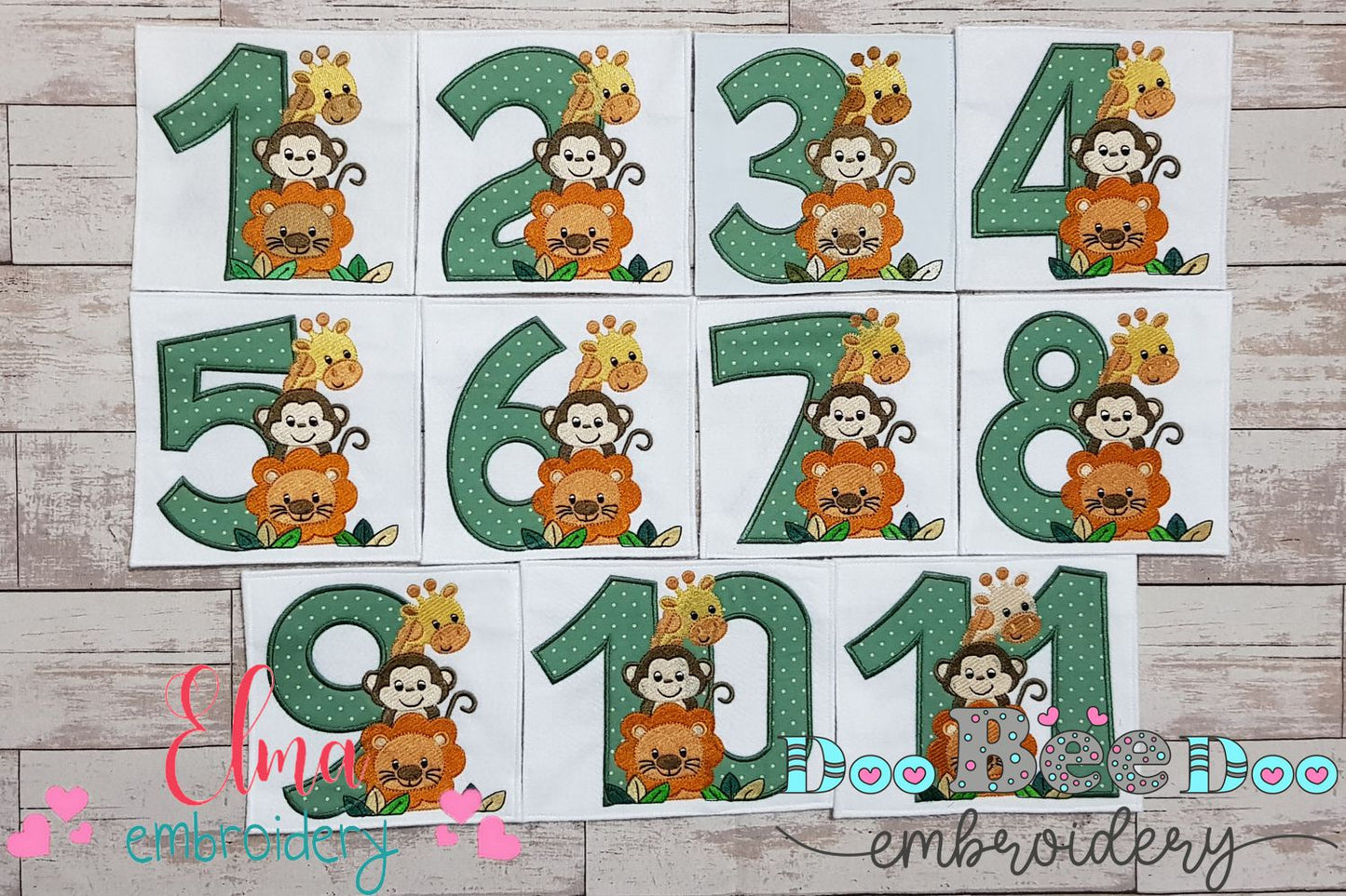 Safari Friends Birthday Numbers 1-11 Baby Monthly - Applique