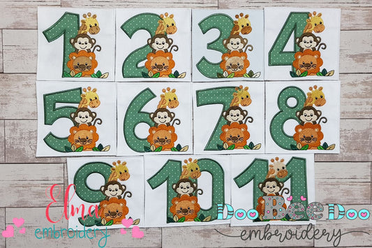 Safari Friends Birthday Numbers 1-11 Baby Monthly - Applique