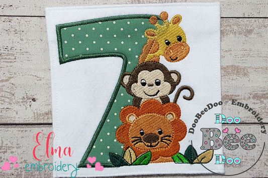 Safari Friends Number Seven 7th Birthday - Applique