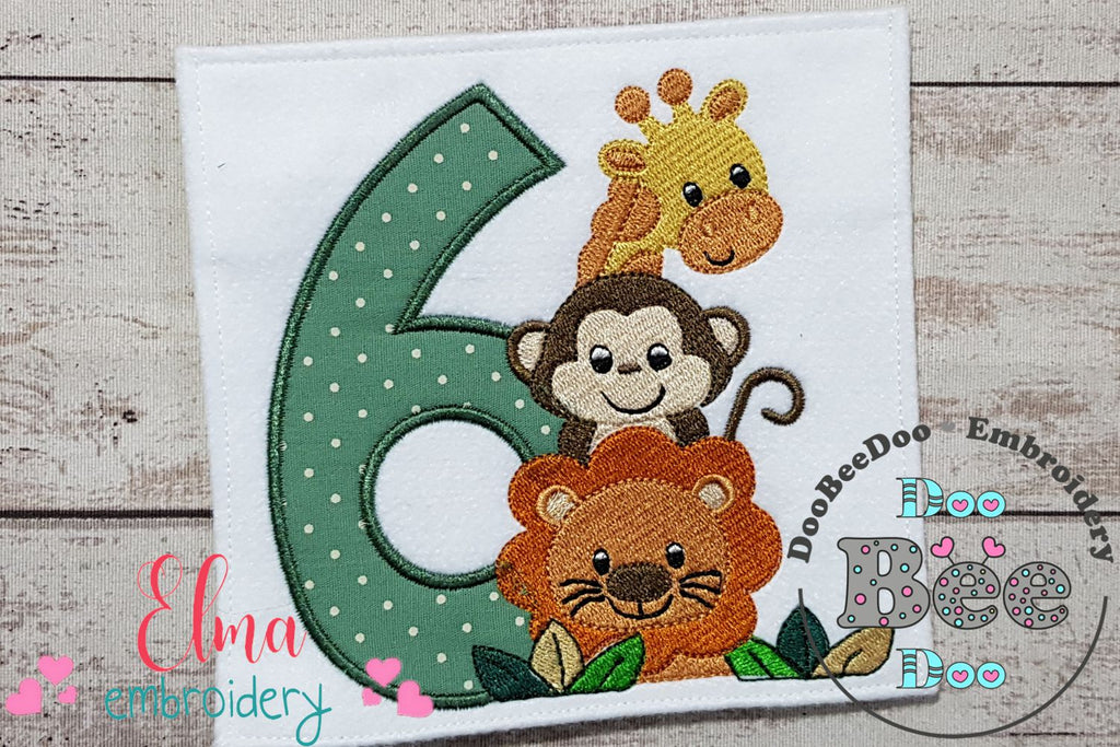 Safari Friends Number Six 6th Birthday - Applique