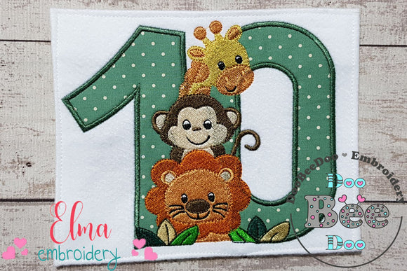 Safari Friends Number Ten 10th Birthday - Applique
