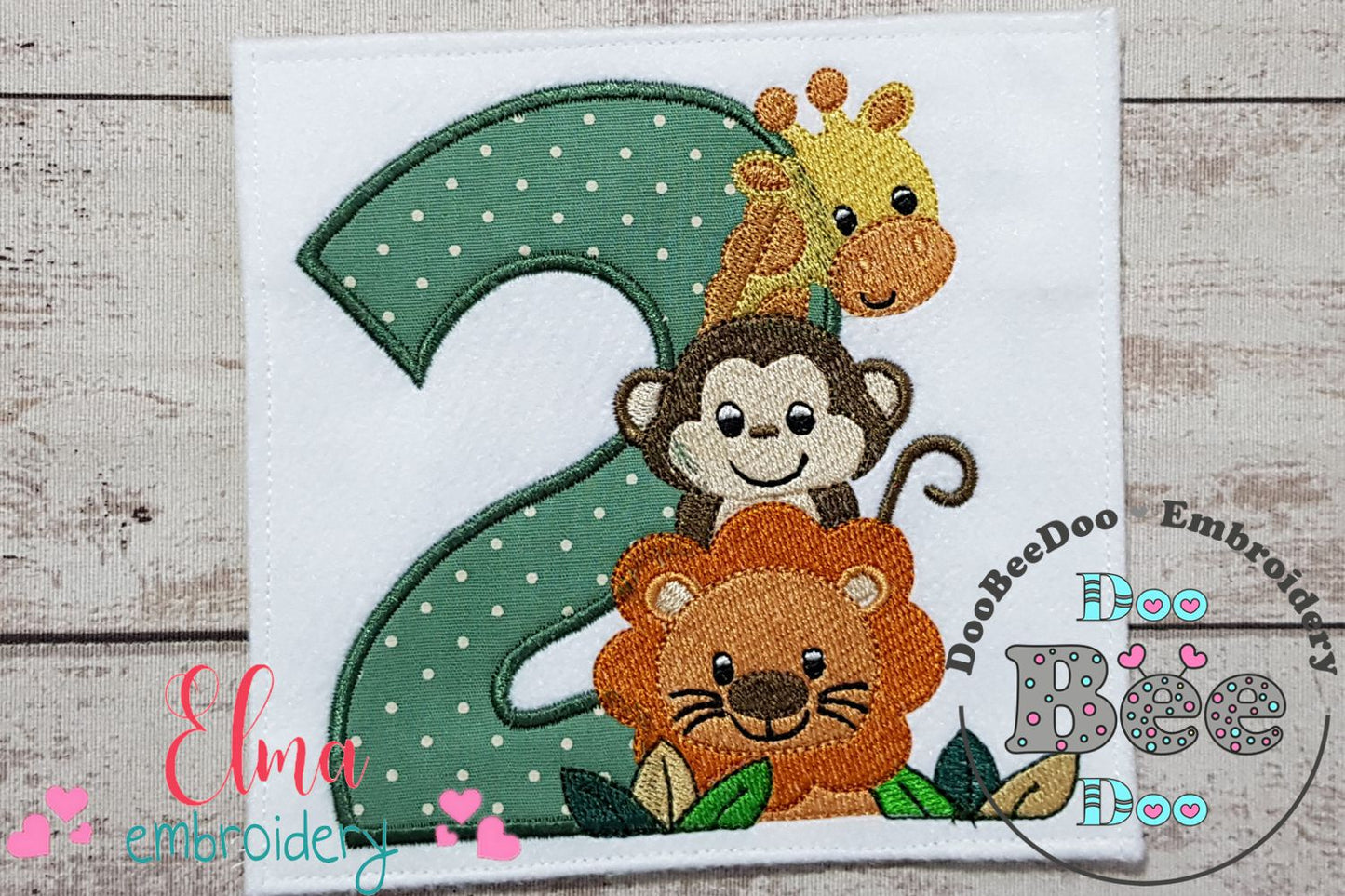 Safari Friends Number Two 2nd Birthday - Applique