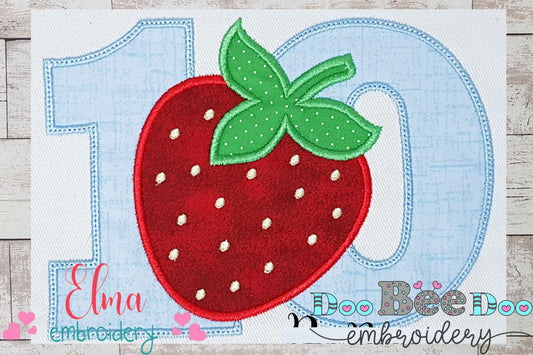 Strawberry Number Ten 10 Tenth Birthday - Applique