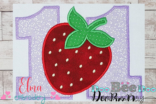 Strawberry Number Eleven 11 Elenth Birthday - Applique