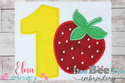 Strawberry Number 1 One 1st Birthday - Applique