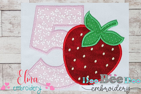 Strawberry Number 5 Five 5th Birthday - Applique