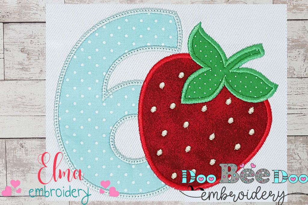 Strawberry Number 6 Six 6th Birthday - Applique