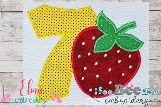 Strawberry Number 7 Seven 7th Birthday - Applique
