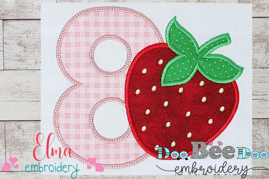 Strawberry Number 8 Eight 8th Birthday - Applique