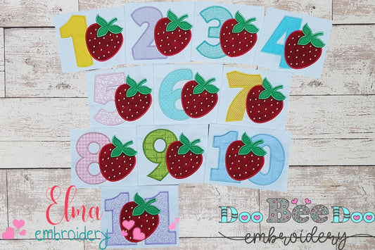 Strawberry Birthday Set Numbers 1-11 - Applique