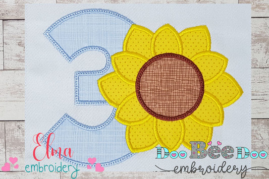 Sunflower Number 3 Three 3rd Birthday - Applique