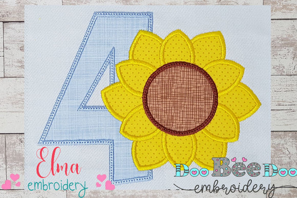 Sunflower Number 4 Four 4th birthday - Applique