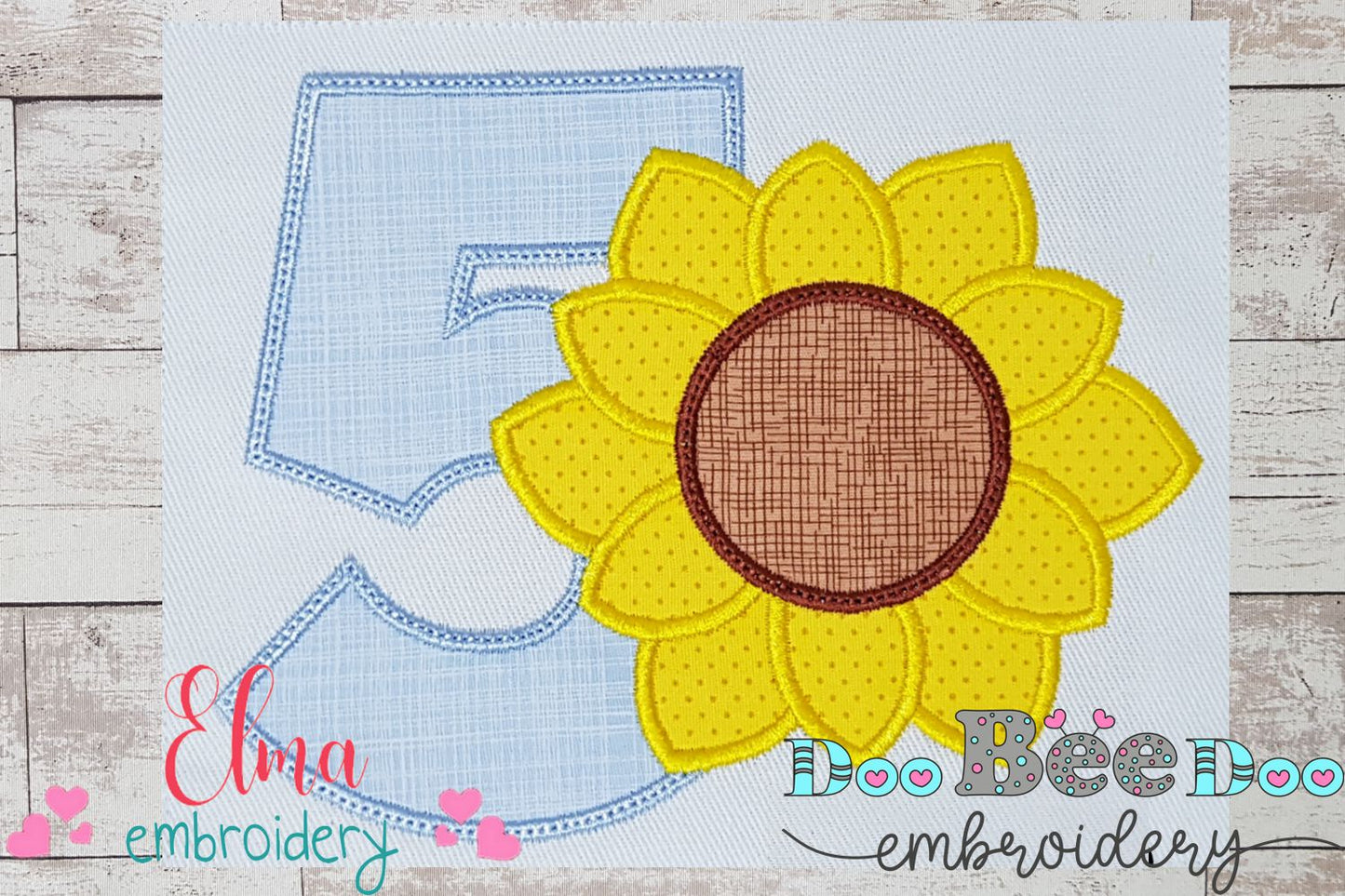 Sunflower Number 5 Five 5th Birthday - Applique