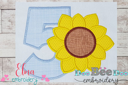 Sunflower Number 5 Five 5th Birthday - Applique