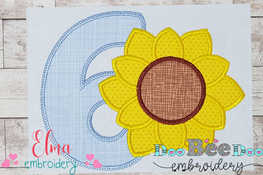 Sunflower Number 6 Six 6th Birthday - Applique