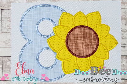 Sunflower Number 8 Eight 8th Birthday - Applique