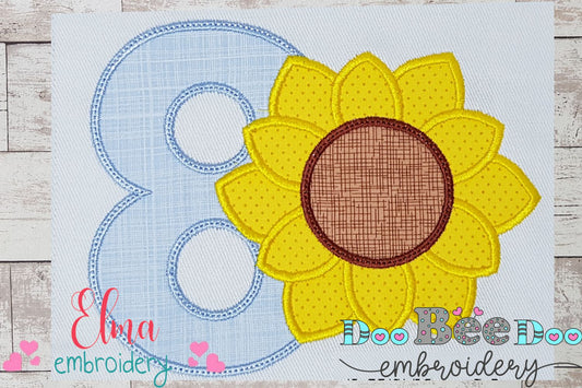 Sunflower Number 8 Eight 8th Birthday - Applique