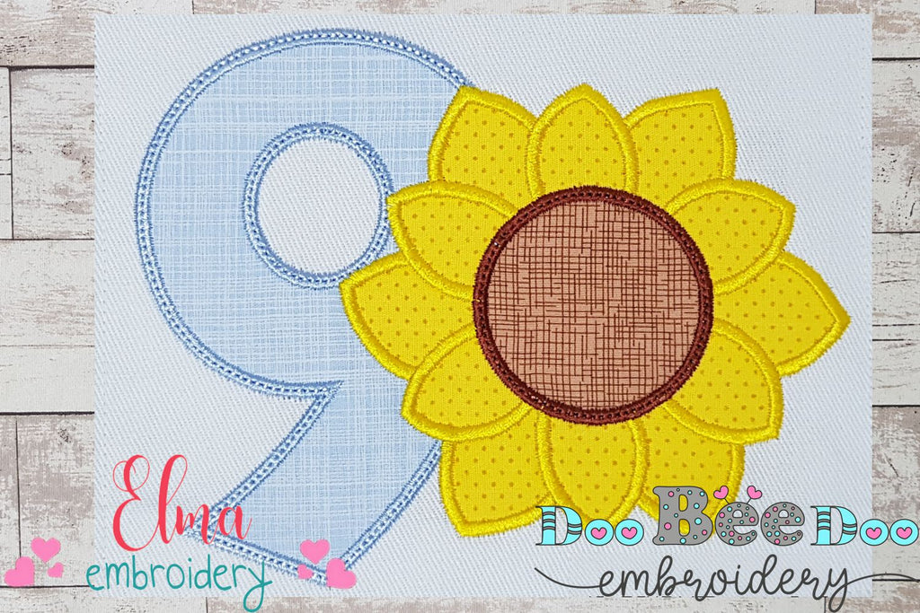 Sunflower Number 9 Nine 9th Birthday - Applique