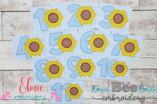 Sunflower Birthday Set Numbers 1-11 - Applique