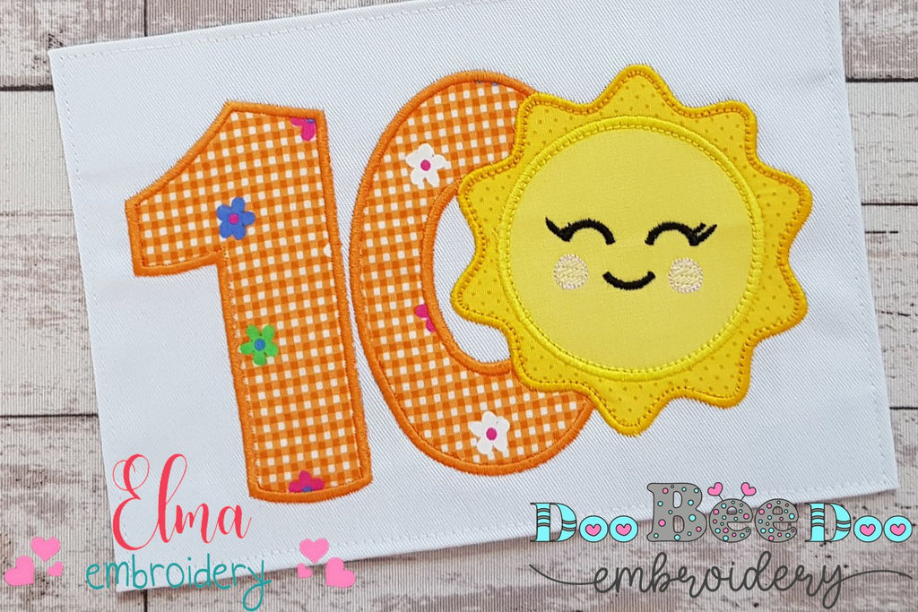 Sunshine Number Ten 10 Tenth Birthday - Applique