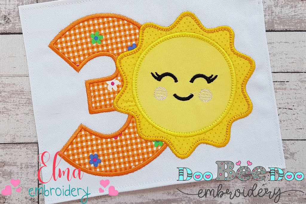 Sunshine Number 3 Three 3rd Birthday - Applique