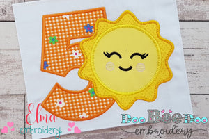 Sunshine Number 5 Five 5th Birthday - Applique