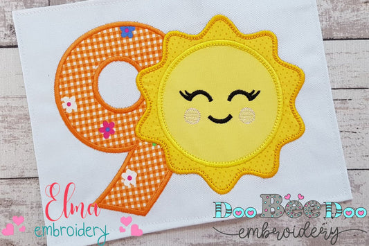 Sunshine Number 9 Nine 9th Birthday - Applique