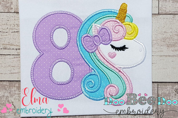 Unicorn Number 8 Eight 8th Eighth Birthday Number 8 - Applique