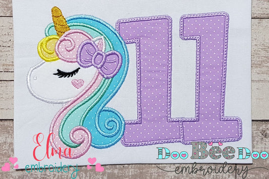 Unicorn Number 11 Eleven 11th Eleventh Birthday Number 11 - Applique