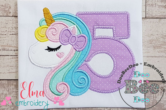 Unicorn Number 5 Five 5th Fifth Birthday Number 5 - Applique