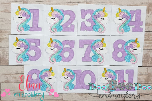 Unicorn Numbers 1-11 Birthday Set Numbers - Applique