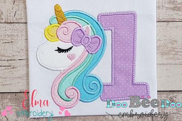 Unicorn Number 1 One 1st Birthday - Applique