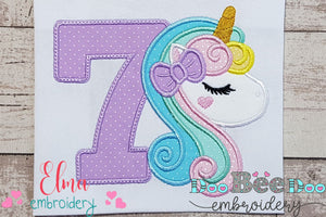 Unicorn Number 7 Seven 7th Seventh Birthday Number 7 - Applique