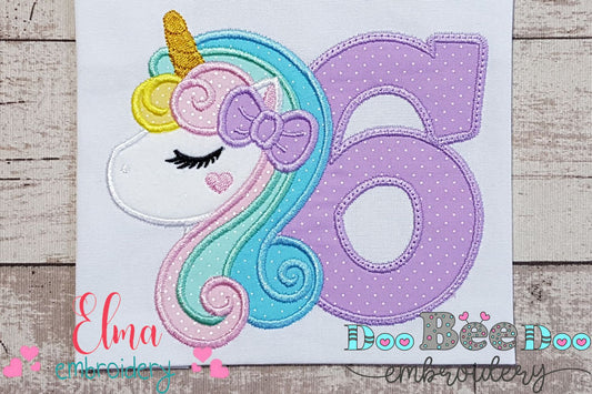 Unicorn Number 6 Six 6th Sixth Birthday Number 6 - Applique