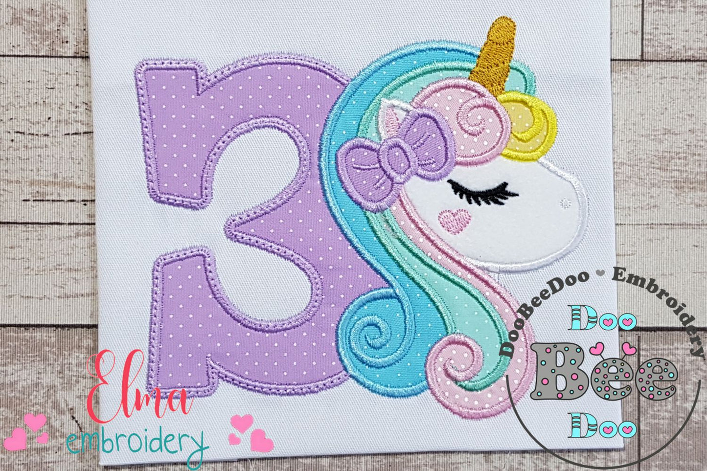 Unicorn Number 3 Three 3rd Third Birthday Number 3 - Applique