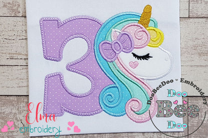 Unicorn Number 3 Three 3rd Third Birthday Number 3 - Applique