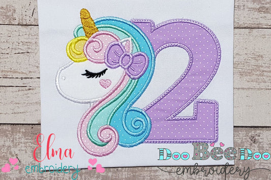 Unicorn Number 2 Two 2nd Birthday - Applique
