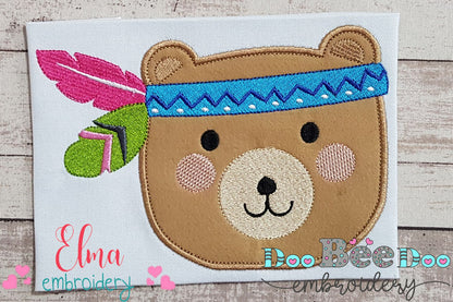 Boho Bear Face Smiling - Applique - Machine Embroidery Design
