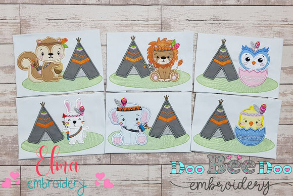 Indian Animals Boho and Tee Pee - Applique - Set of 6 designs