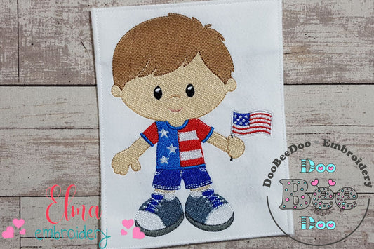 American Boy with Flag - Fill Stitch