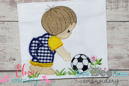 Little Boy with Soccer Ball - Applique