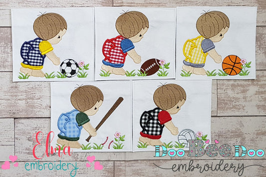 Little Boy with Sports Ball - Applique - Set of 5 designs