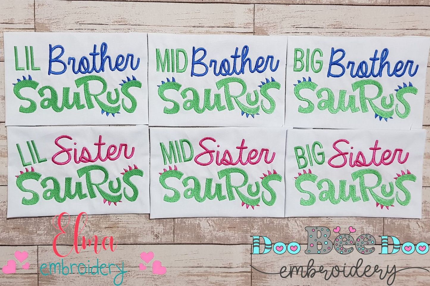 Lil, Mid and Big Brother and Sister Saurus - Fill Stitch - Set of 6 designs